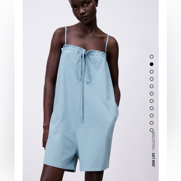 ZARA TIED SHORT JUMPSUIT ROMPER BLUE LARGE - Picture 1 of 9